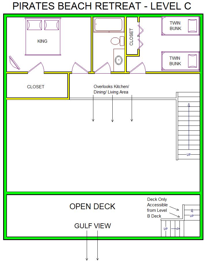 A level C layout view of Sand 'N Sea's beachside house vacation rental in Galveston named Pirates Beach Retreat